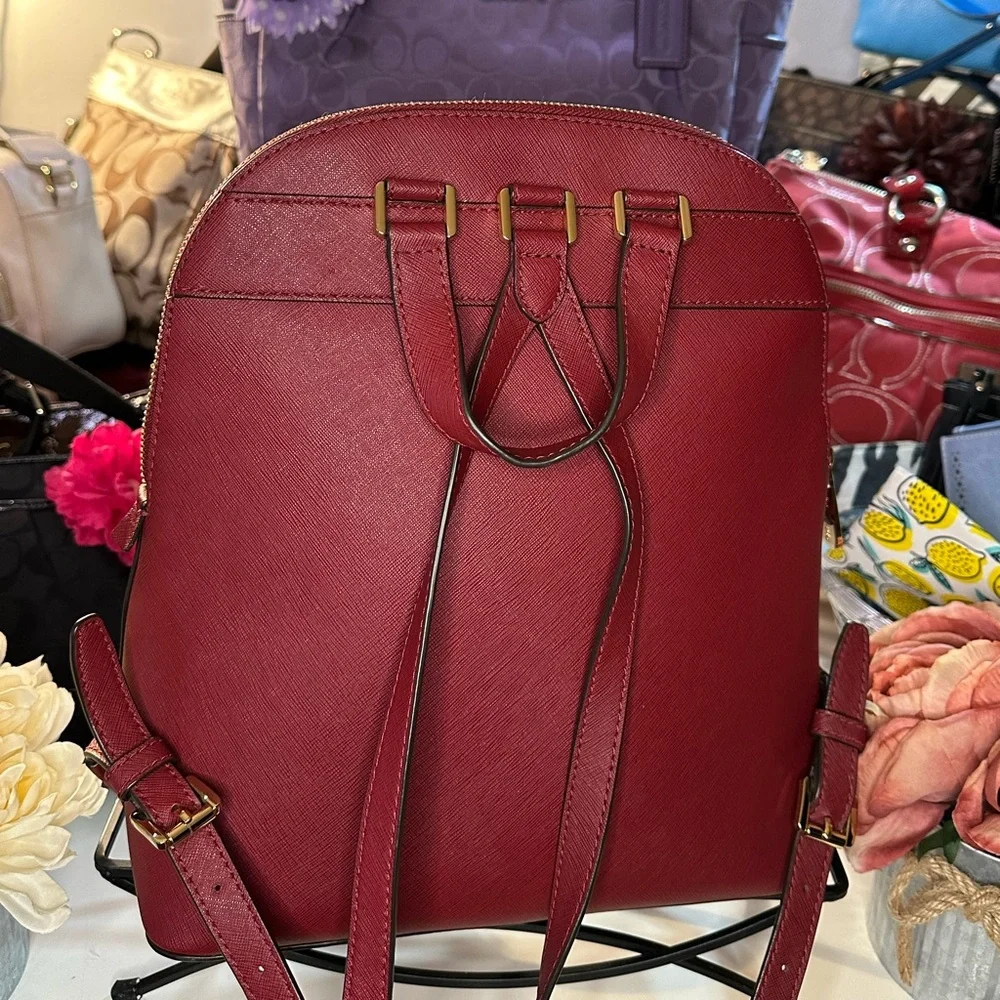 Michael Kors Red Leather Backpack with Gold Hardware